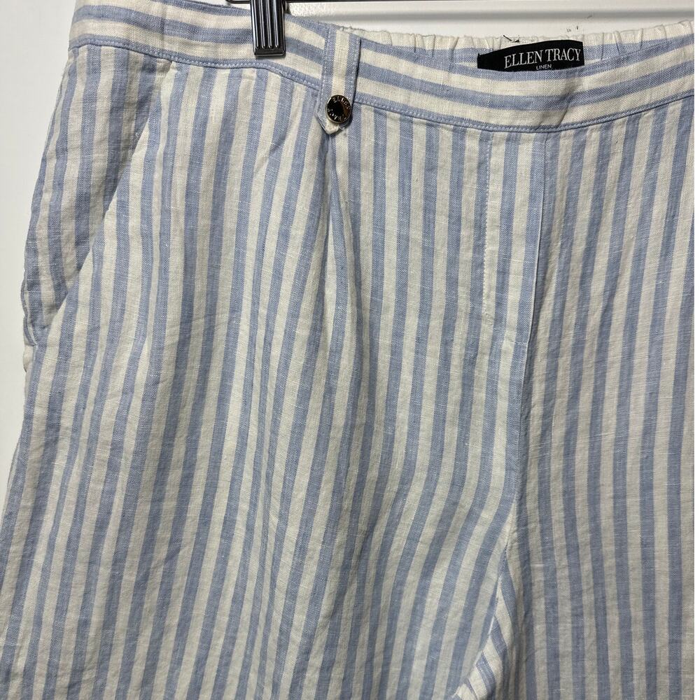 Ellen Tracy Linen Wide Leg Cropped Capri Pants Stripes Size XL Nautical Beachy - Picture 2 of 13
